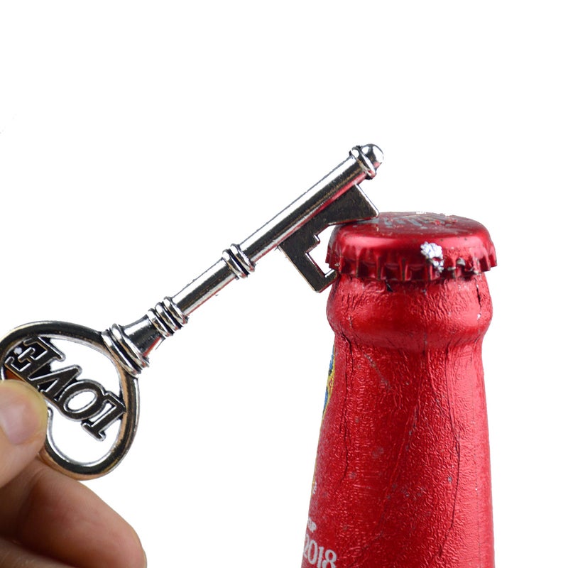 Makhry 52pcs Vintage Skeleton Key Bottle Opener with Love Heart Escort Tags and Keychain as Wedding Favor for Wedding Decor (Antique Silver) - Image 5